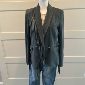 Veronica Beard Suede Yellowstone style western jacket with fringe detailing